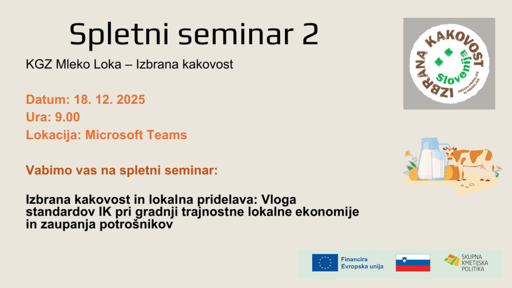 Vabilo na spletni seminar - Izbrana kakovost